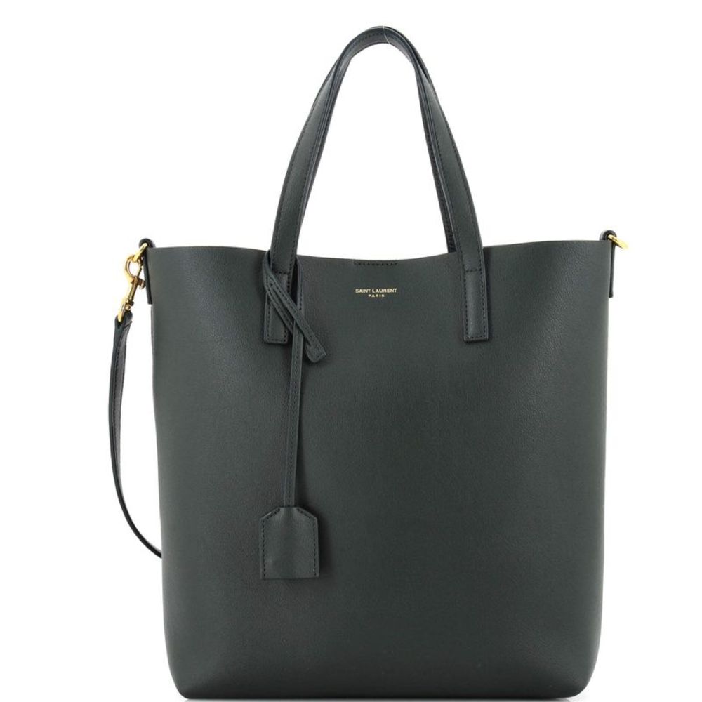 Saint Laurent Green Leather Tote with Gold Hardware